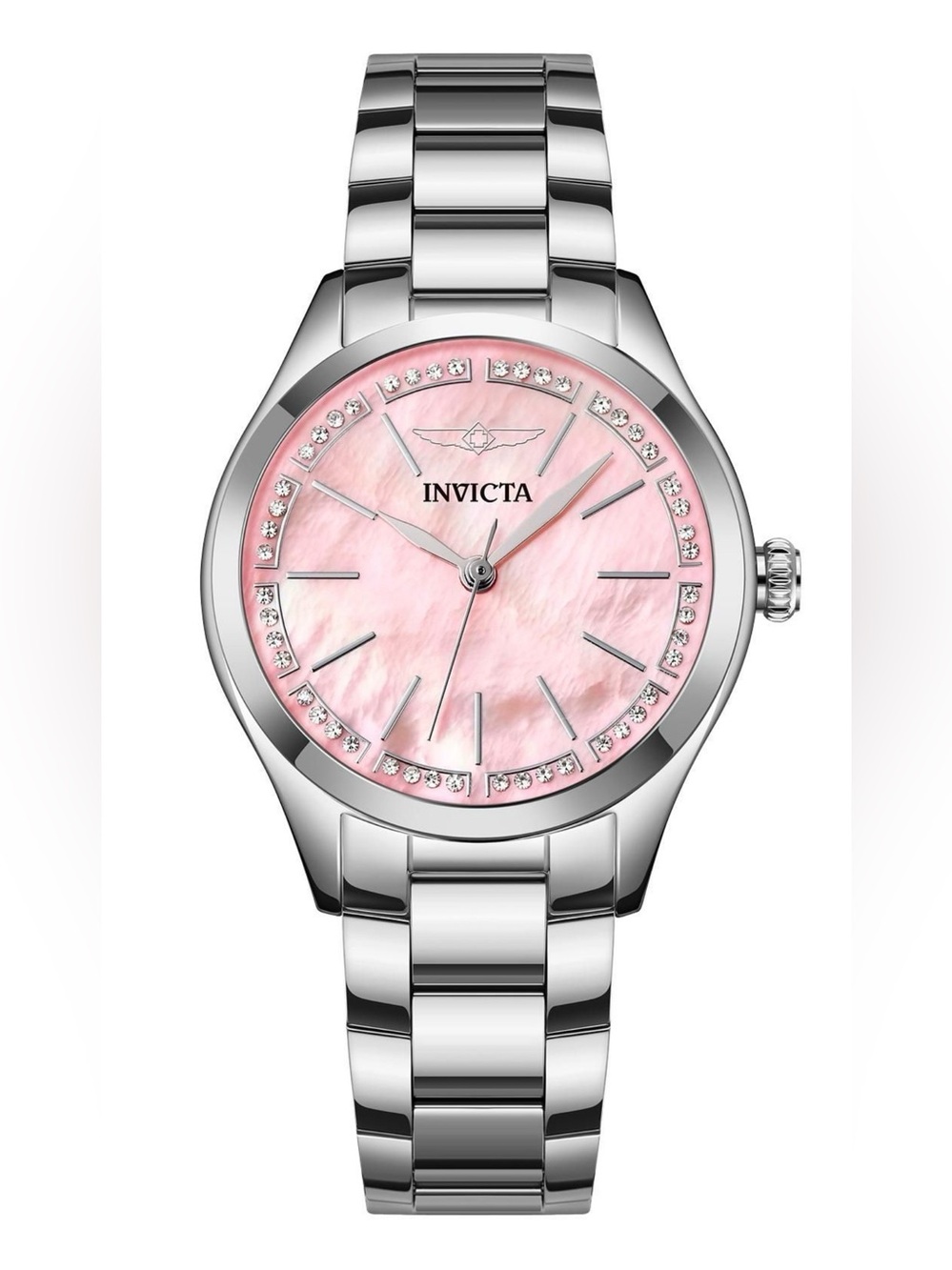 Invicta Women's Silver Tone Watch with Pink Mother-of-Pearl Dial